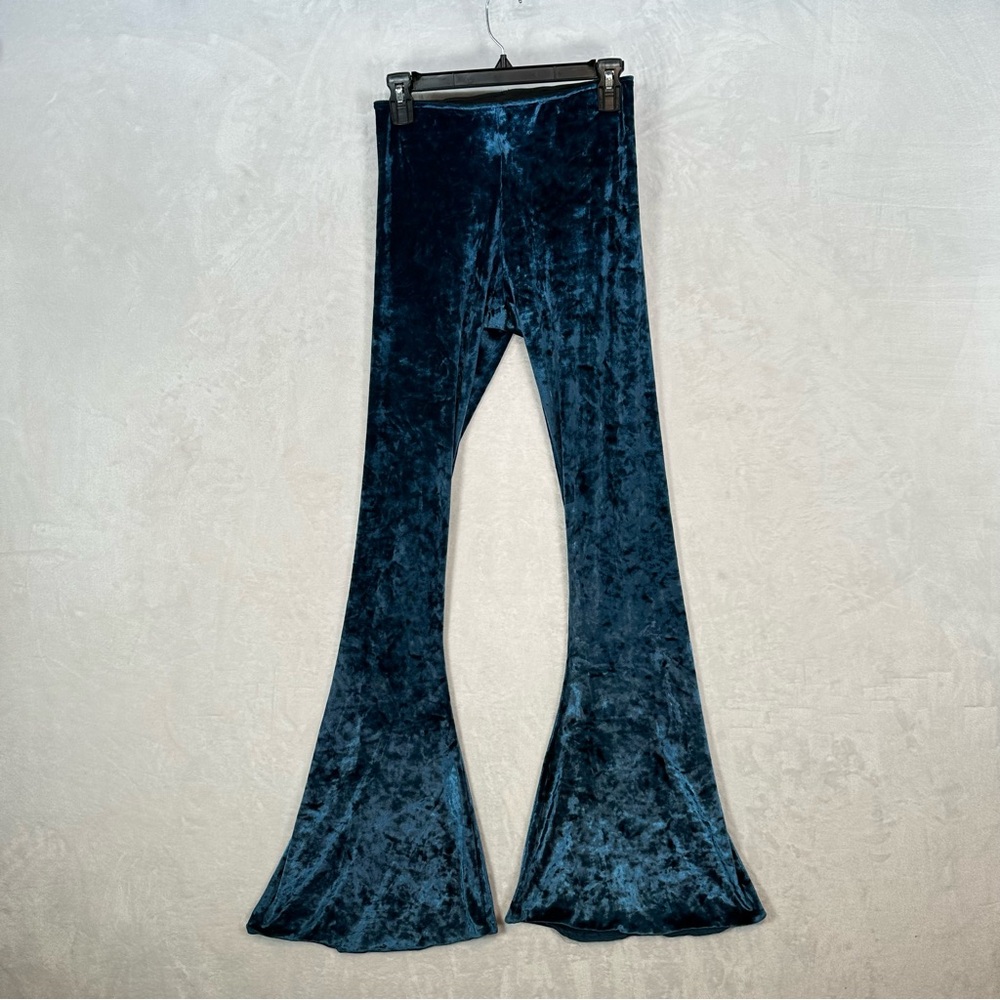 Show Me Your MuMu Flare Pants Womens M Blue Crushed Velvet Bellbottoms Retro